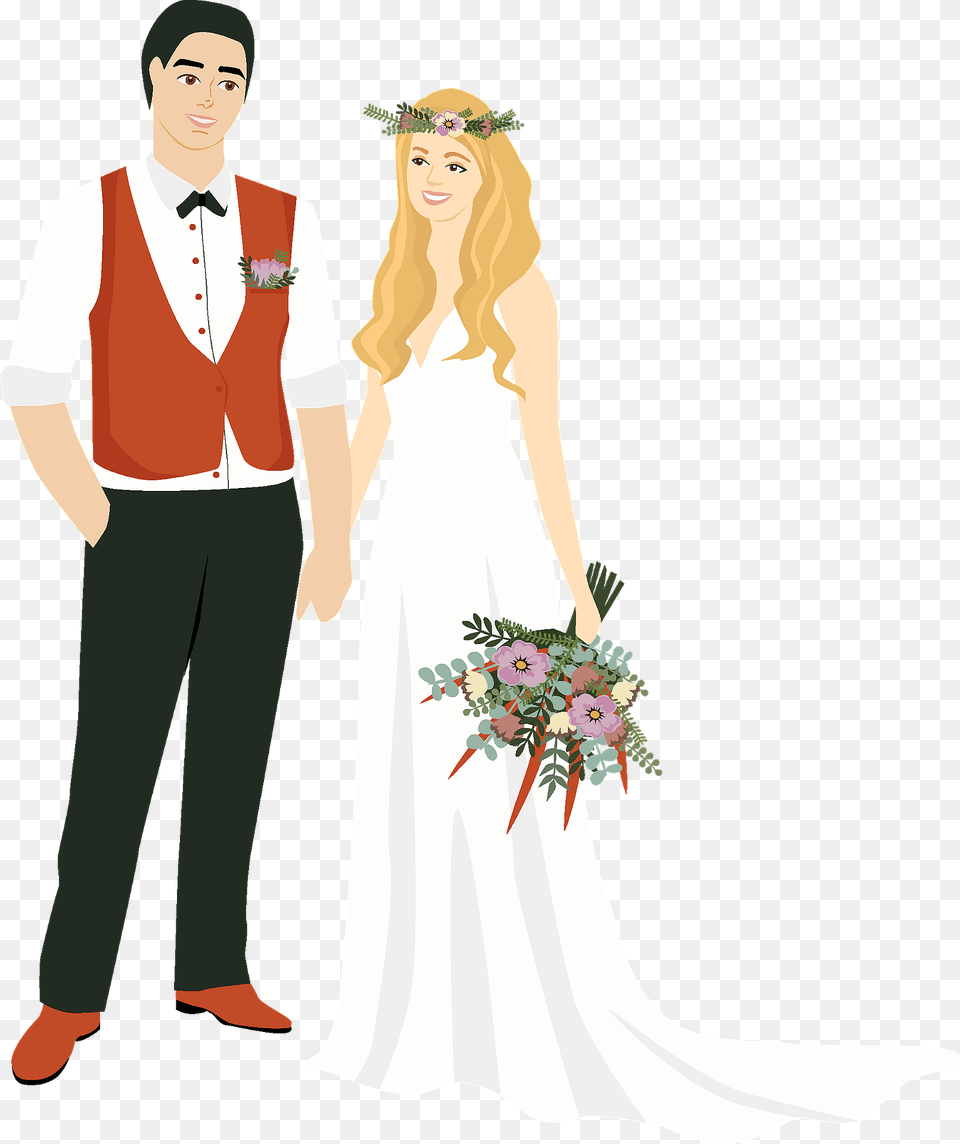 Rustic Wedding Clipart, Formal Wear, Gown, Flower Bouquet, Flower Arrangement Png Image