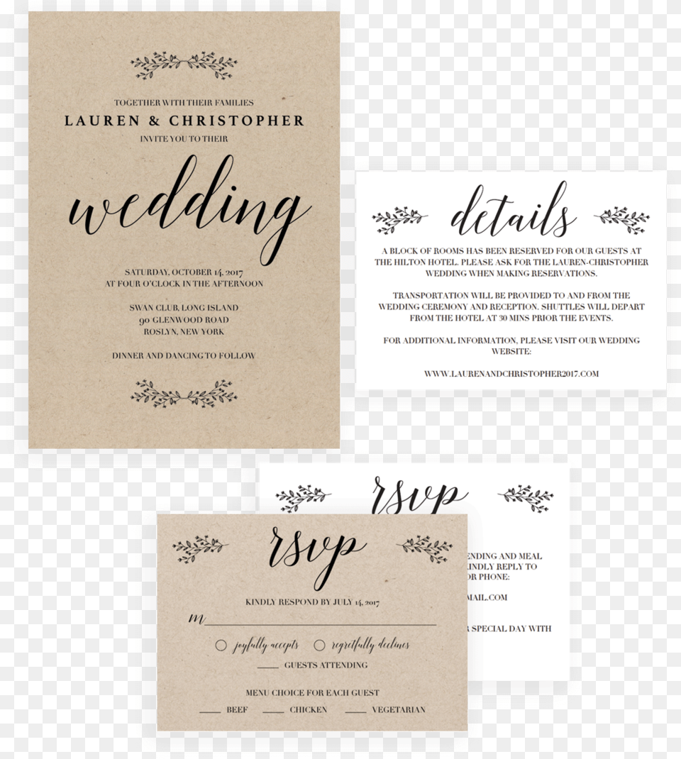 Rustic Wedding Invitation Set Instant Calligraphy, Advertisement, Poster, Text Free Png Download