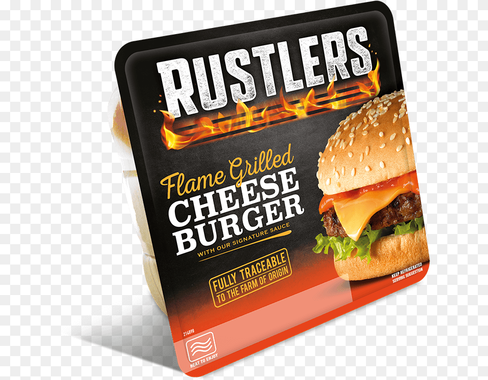 Rustlers Flame Grilled Cheeseburger Bun, Advertisement, Burger, Food, Poster Free Png Download