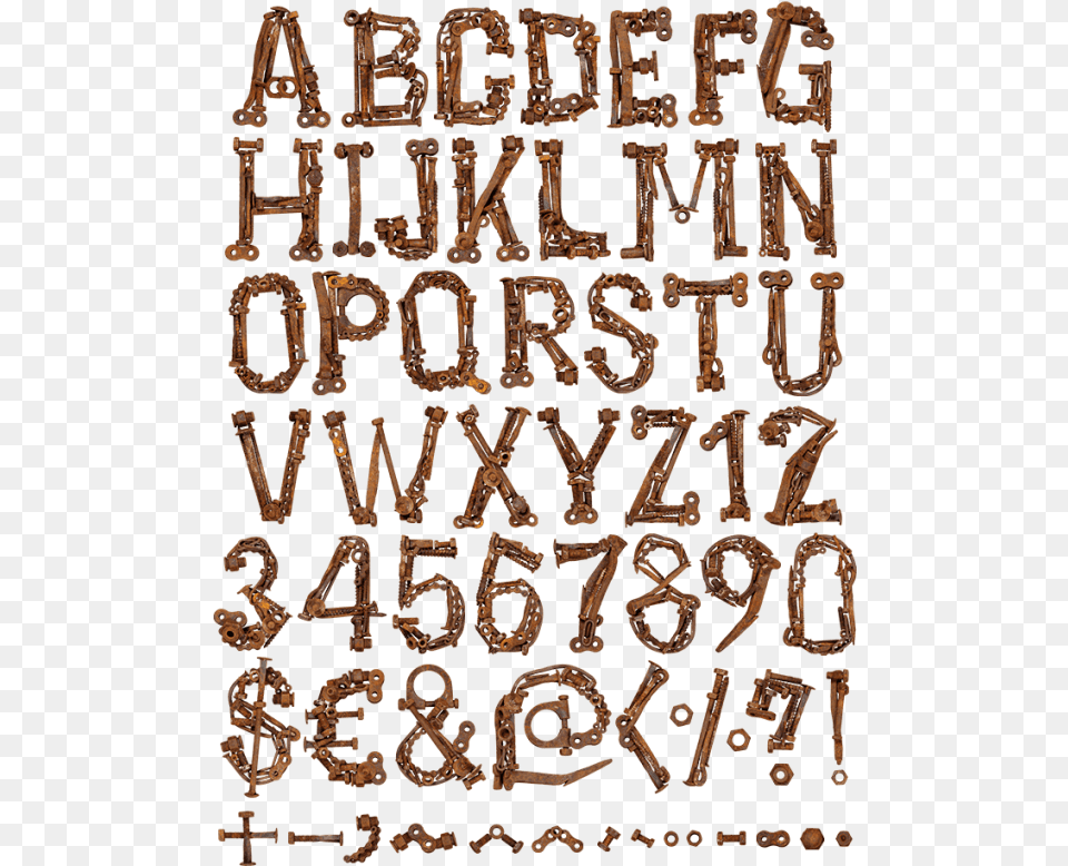 Rusty Metal Bolts Font Rusty Font, Text, Chandelier, Lamp, Alphabet Png