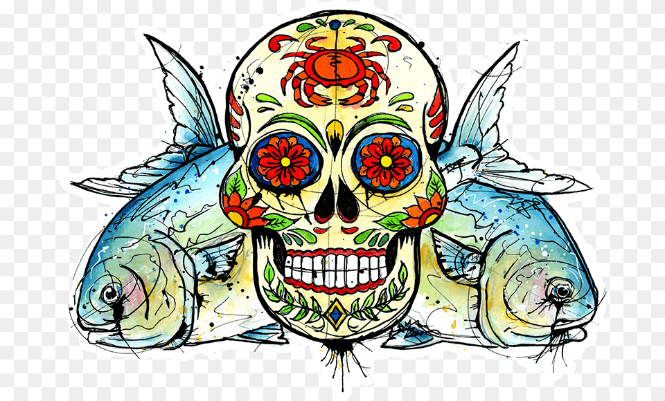 Ryan Keene Permit Sugar Skull Sticker Sugar Skull Fish, Art, Doodle, Drawing, Baby Free Transparent Png