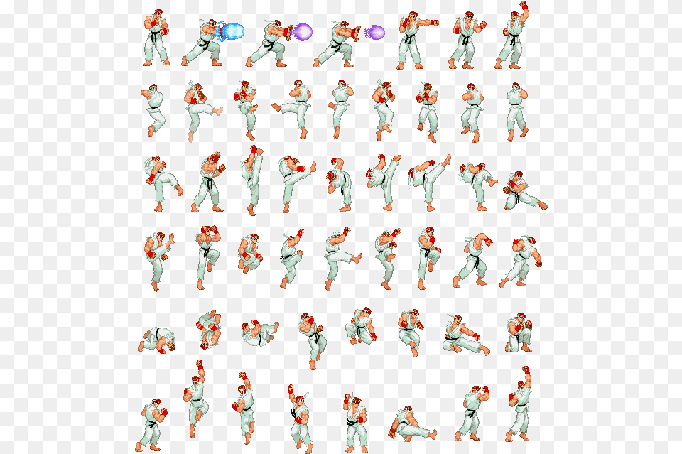 Ryu Street Fighter 2 Sprite Street Fighter Ryu Sprite Sheet, Martial Arts, People, Person, Sport Free Transparent Png