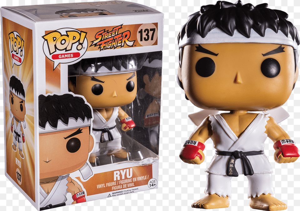 Ryu Street Fighter 5 Ryu White Headband Pop Vinyl Figurine, Doll, Person, Toy, Face Png