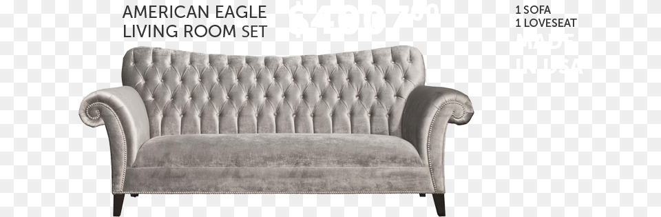 S American Eagle Silver Tufted Sofa And Loveseat Classic American Sofa Design, Couch, Furniture, Chair Png