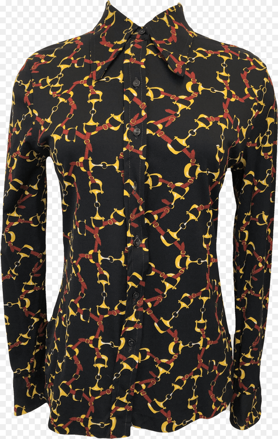 S Black Yellow And Red Equestrian Print Button, Clothing, Long Sleeve, Shirt, Sleeve Free Png