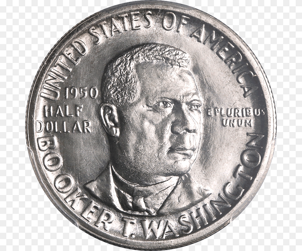 S Btw Booker T Washington Half Dollar Pcgs Ms66 Cash, Adult, Coin, Male, Man Png Image
