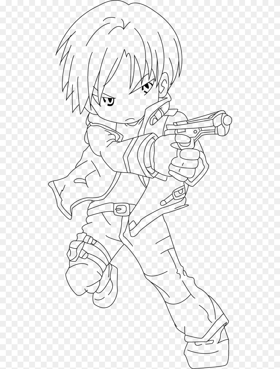 S Kennedy Chibi Lineart By Iamalwayssleepy On Leon S Kennedy Line Art, Gray Png Image