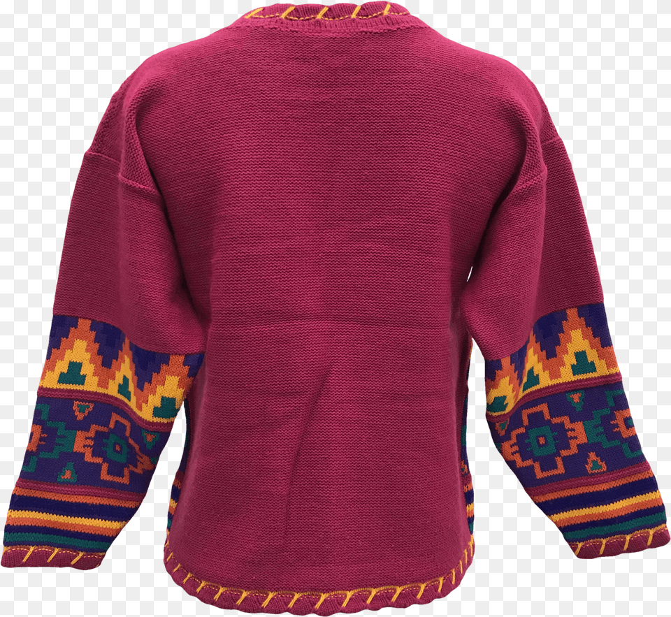 S Pink Cable Knit Sweater With Multicolor Geometric Cardigan, Clothing, Fleece, Long Sleeve, Sleeve Free Png Download