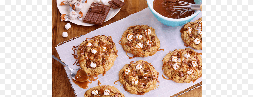 S39mores Cookies With Caramel Drizzle Smores, Cutlery, Spoon, Table, Furniture Free Png Download
