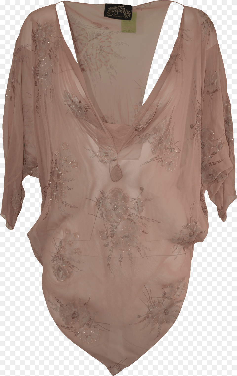 S80 S Sheer Mauve Beaded Blouse By Strip Thrills Blouse, Triangle Png