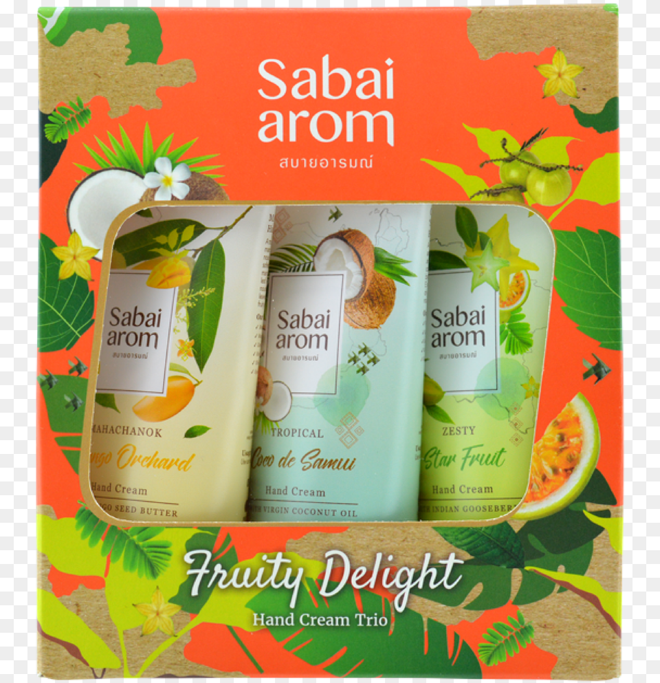 Sabai Arom Fruity Delight Hand Cream Trio Set Box, Advertisement, Bottle, Herbal, Herbs Png