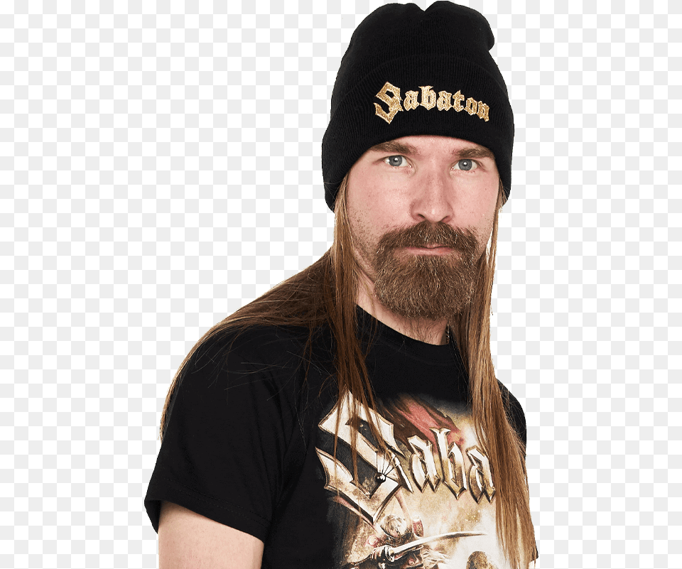 Sabaton Gold Logo Cuffed Beanie Official Store Beanie, Adult, Man, Male, Head Png Image