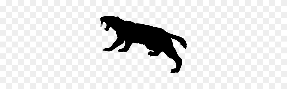 Saber Toothed Tiger Stalking Prey Sticker, Silhouette, Stencil, Animal, Canine Png Image