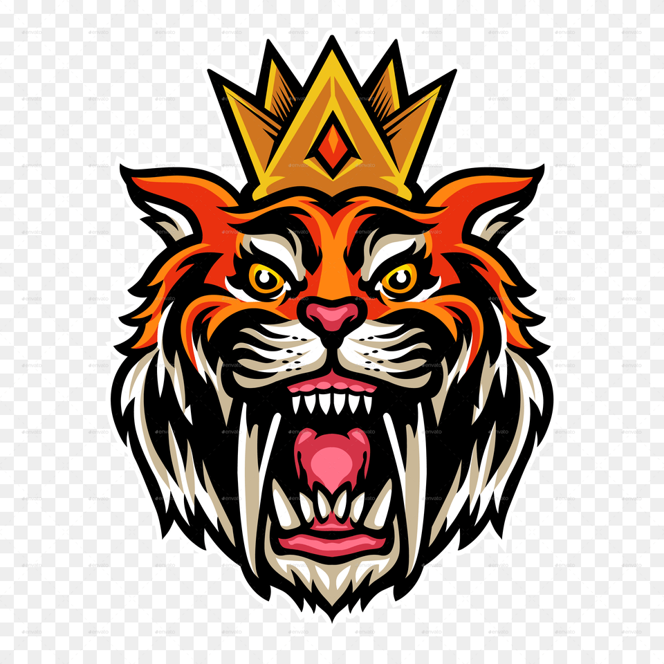 Sabertooth Head With A Crown Illustration, Animal, Lion, Mammal, Wildlife Png