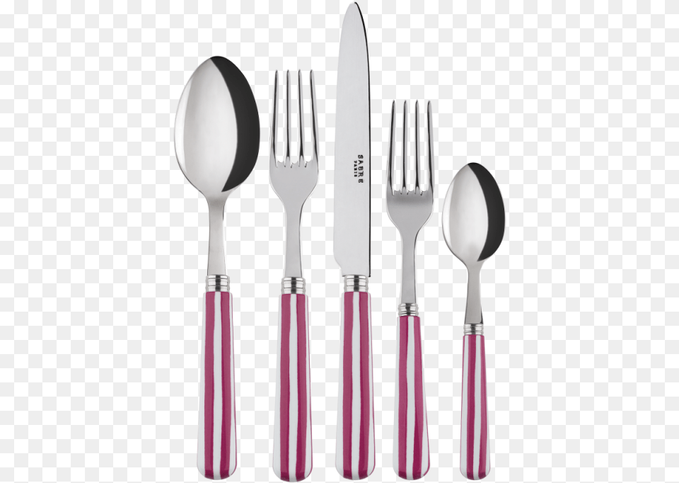 Sabre Paris White Stripe Fuchsia 5 Piece Place Setting, Cutlery, Fork, Spoon, Blade Png