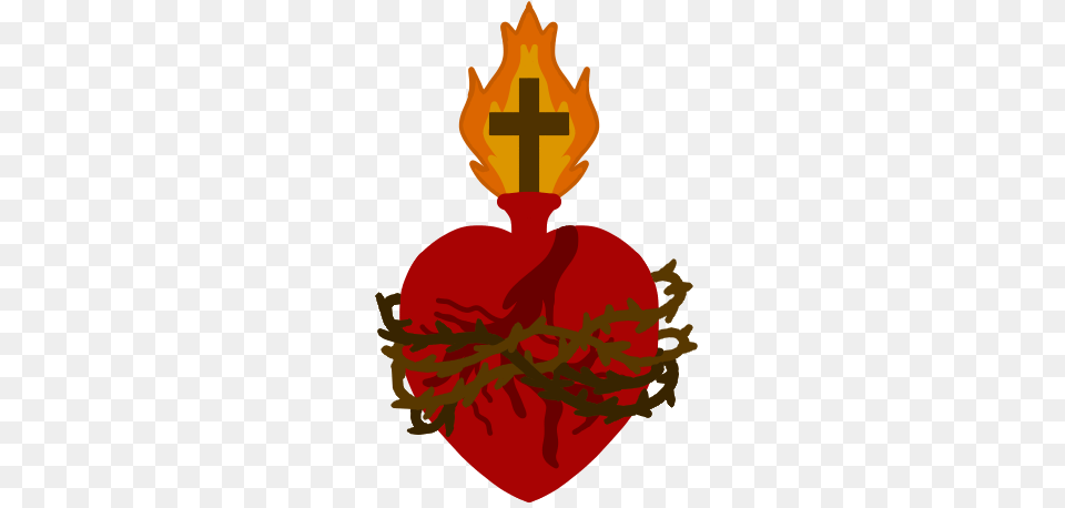 Sacred Heart, Cross, Symbol, Person, Fire Png