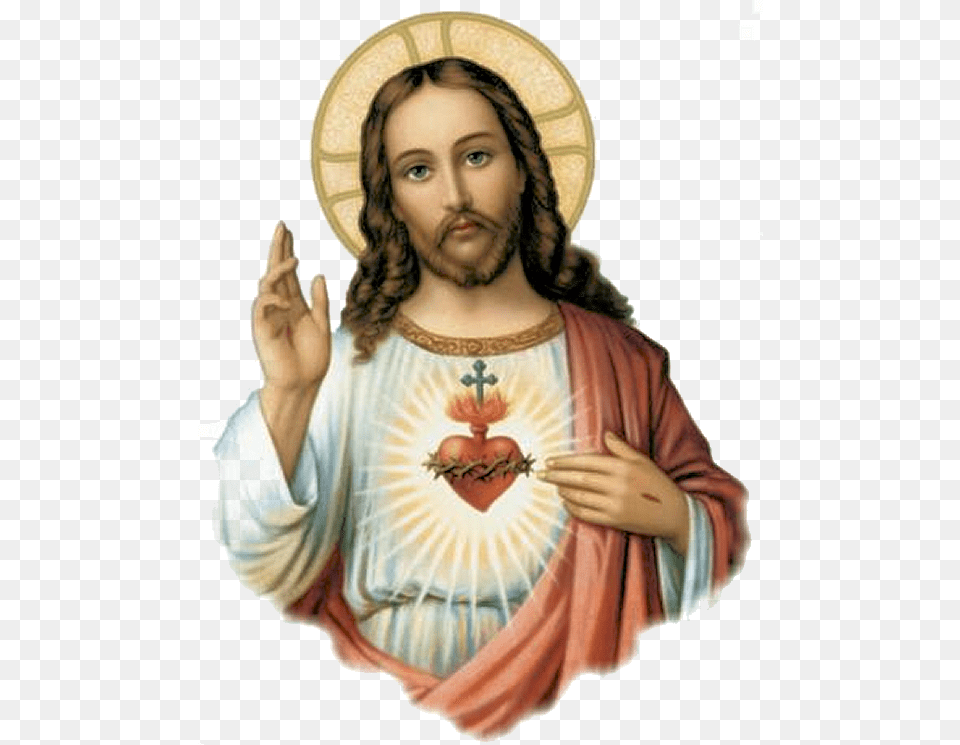 Sacred Heart Of Jesus And Immaculate Heart, Art, Painting, Head, Portrait Png