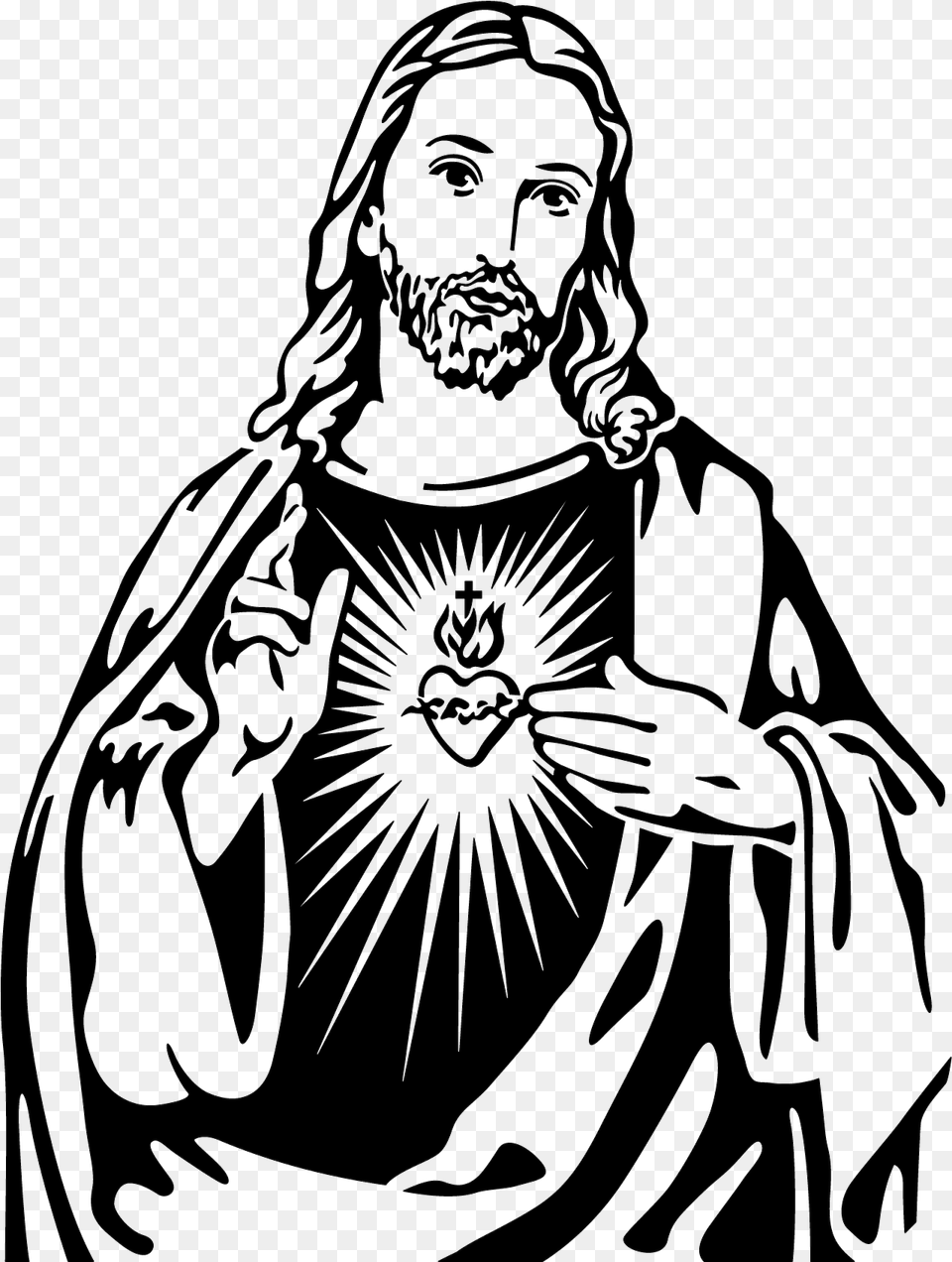 Sacred Heart Of Jesus Clip Art, Person, Drawing, Face, Head Free Transparent Png
