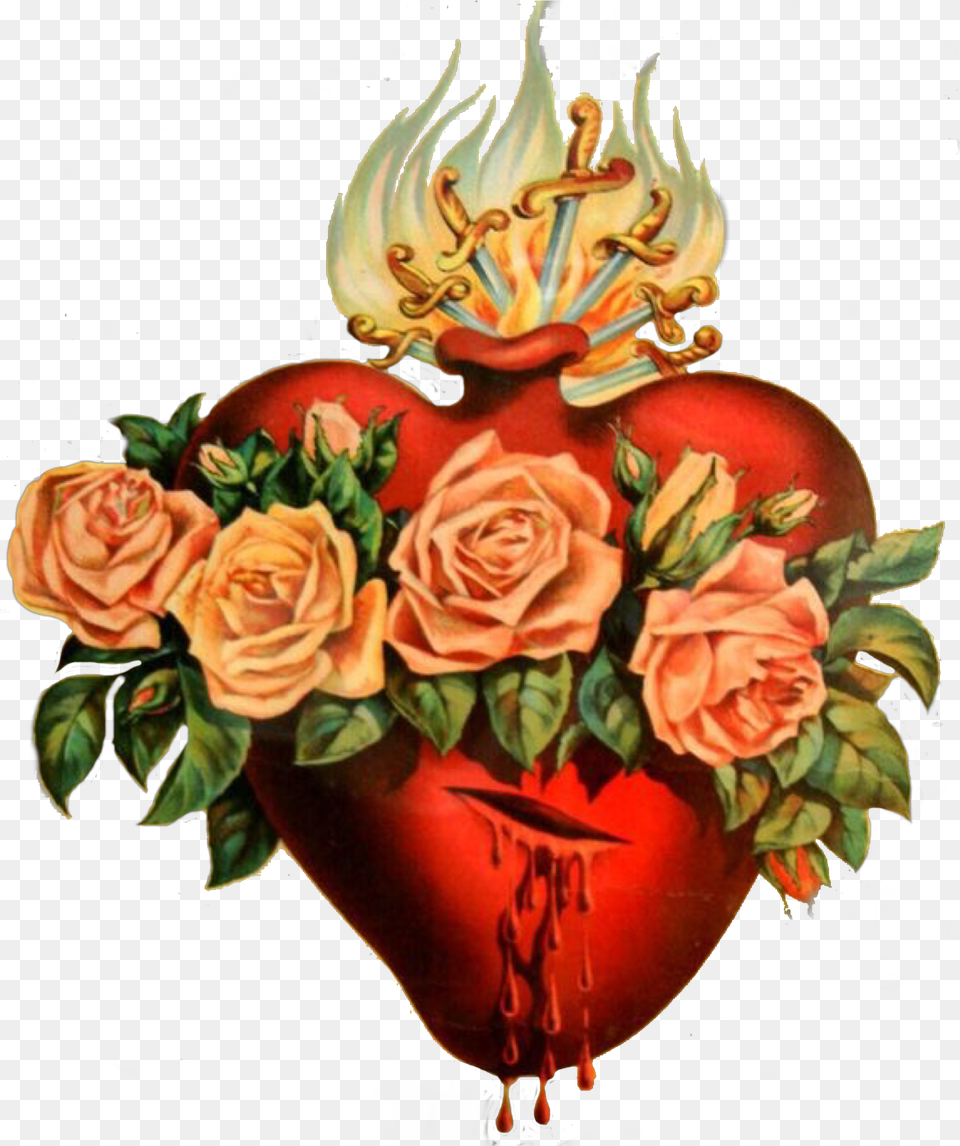 Sacred Heart Tattoos Vintage Immaculate Heart Of Mary, Rose, Flower, Plant, Petal Png