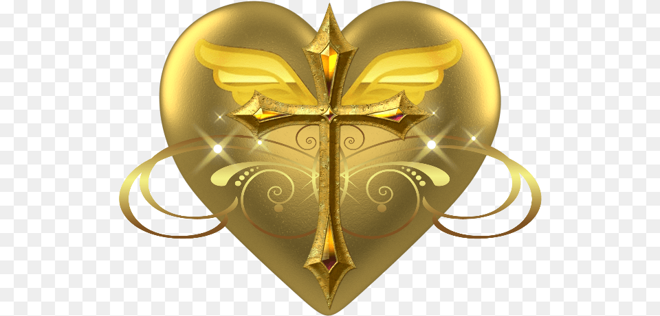 Sacredheart Goldheart Gold Cross Heart Wings Emblem Free Transparent Png