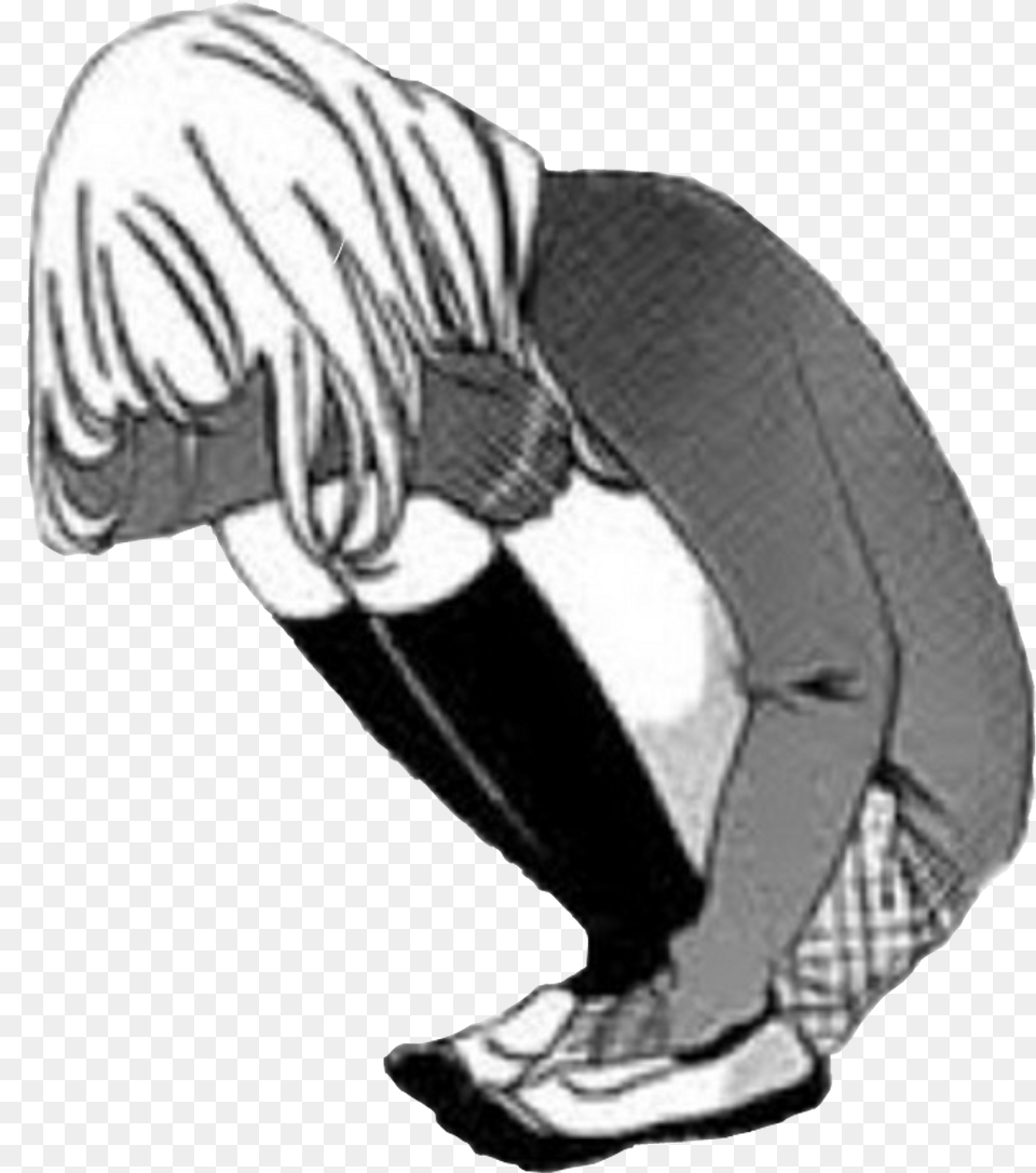 Sad Anime Girl Crying, Book, Comics, Kneeling, Person Free Png