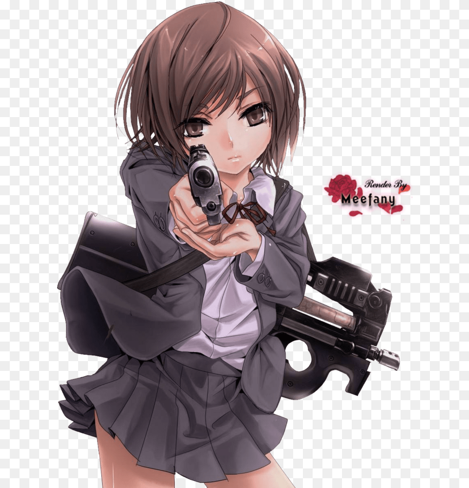 Sad Anime Girl Gun Image With No Badass Anime Girl With Gun, Adult, Weapon, Publication, Person Free Transparent Png