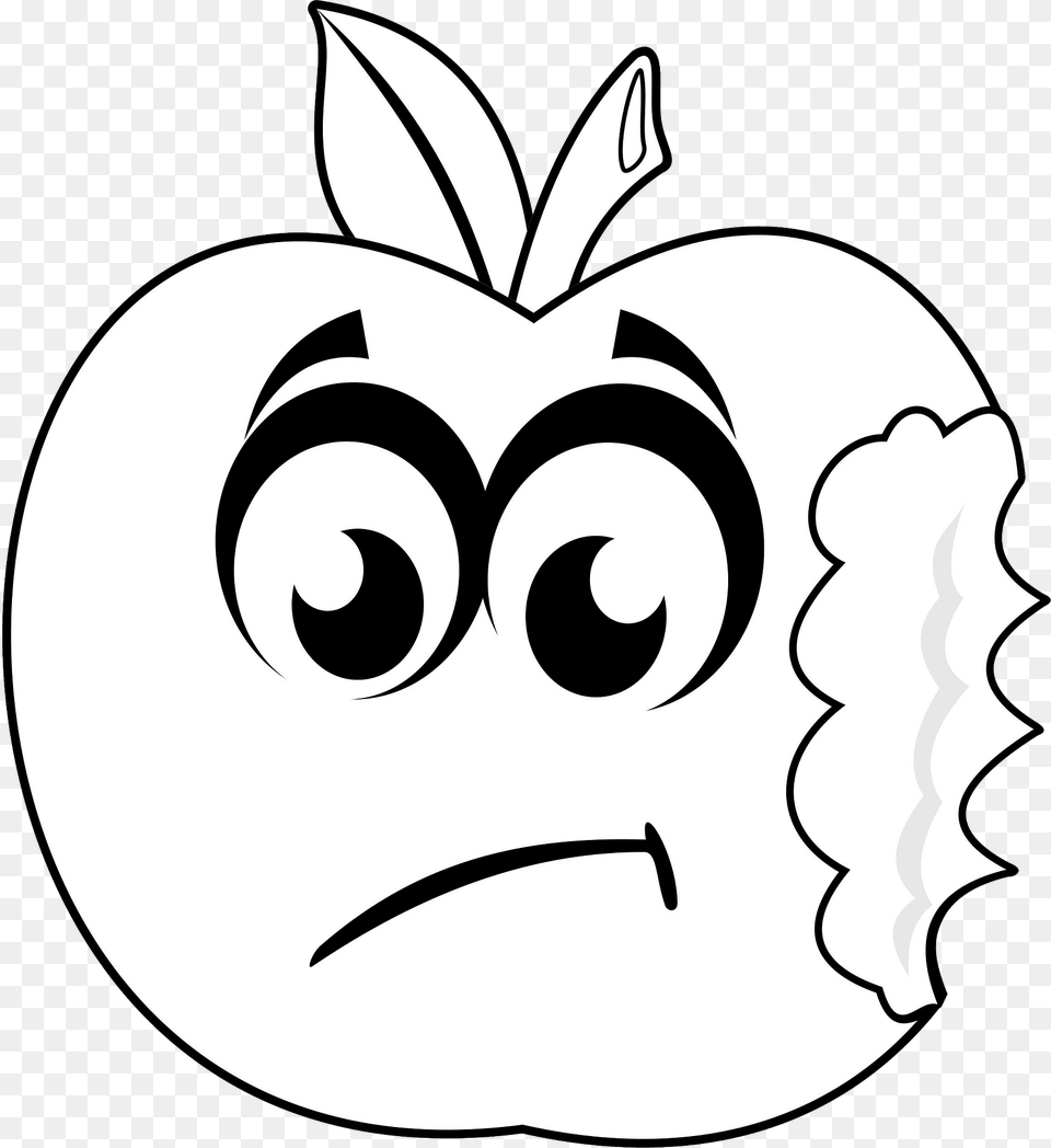 Sad Bitten Apple Clipart, Stencil, Food, Fruit, Plant Png Image