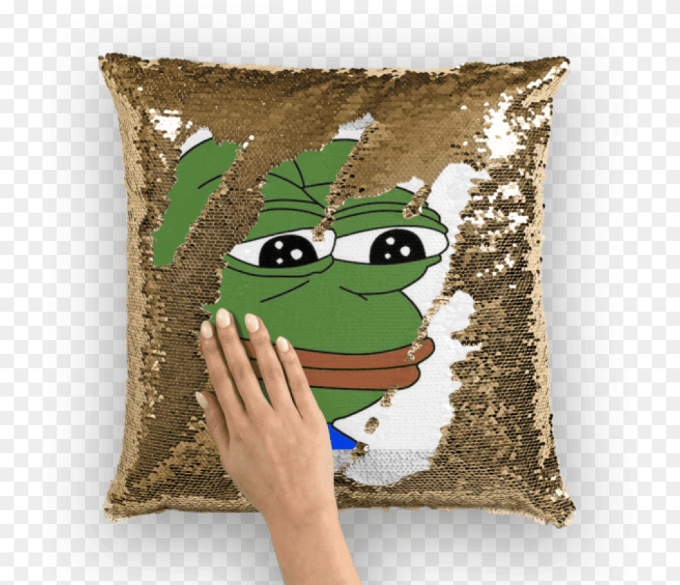 Sad Frog Square Sticker Sequin Pillow, Cushion, Home Decor Free Png