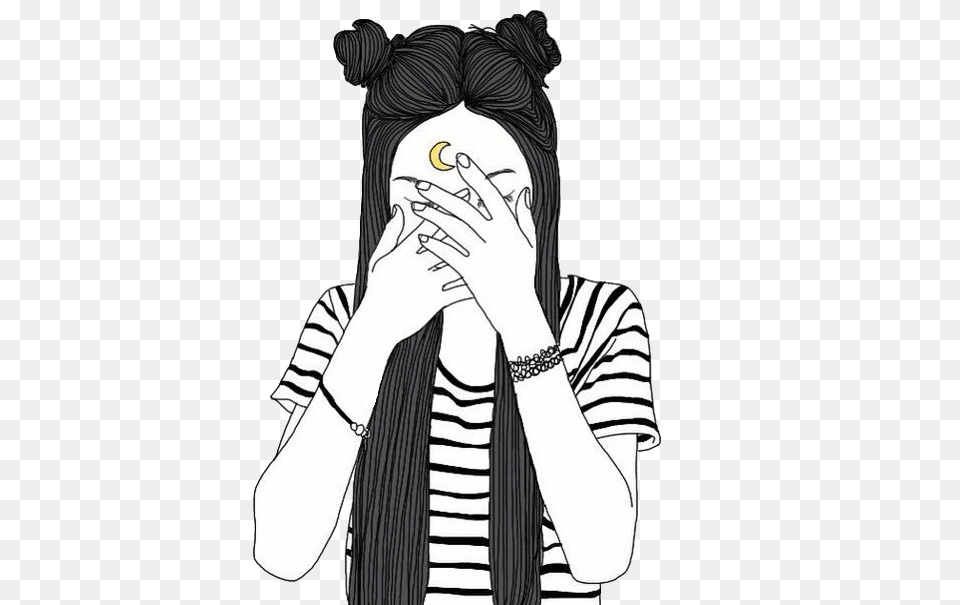 Sad Girl Avatan Plus Instagram Black And White Girl Drawings, Book, Comics, Person, Publication Png