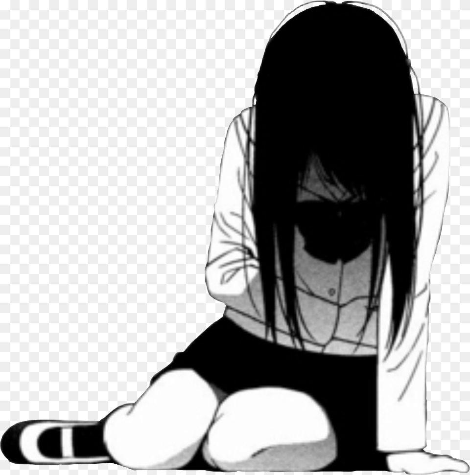 Sad Girl Depression Depressed Sadness Cry Crying Sad Anime Girl Crying, Book, Comics, Publication, Kneeling Png Image