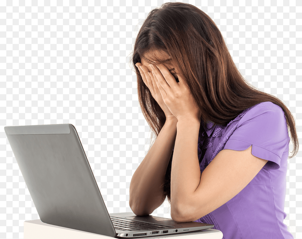 Sad Girl With Laptop Image Sad Girl With Laptop, Head, Person, Face, Pc Free Png Download