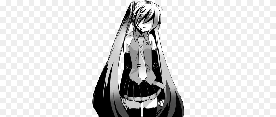 Sad Miku Black And White, Book, Comics, Manga, Publication Free Png