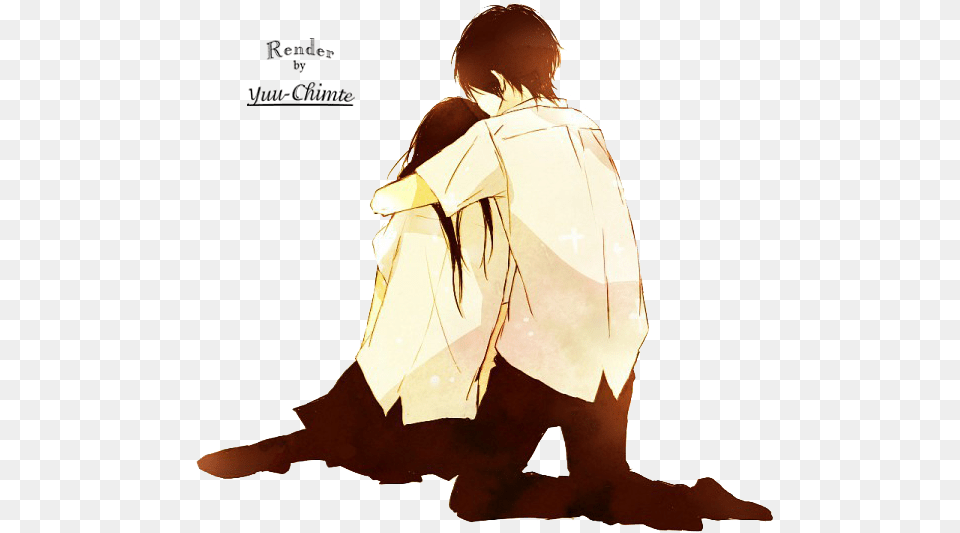 Sad Transparent Anime Couple Sad Love Cartoon, Fashion, Kneeling, Person, Cloak Free Png Download