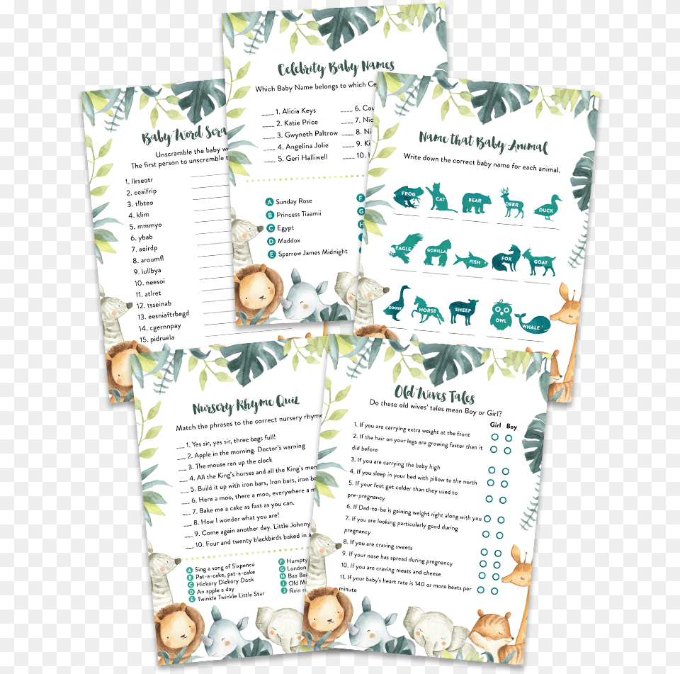 Safari Animals Baby Shower Game Pack Paper, Advertisement, Poster, Text Free Transparent Png