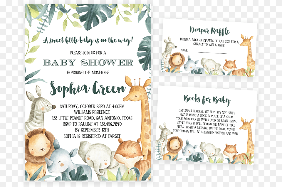 Safari Animals Baby Shower Invitation Pack Jungle Animal Baby Shower Invites, Advertisement, Poster, Teddy Bear, Toy Png