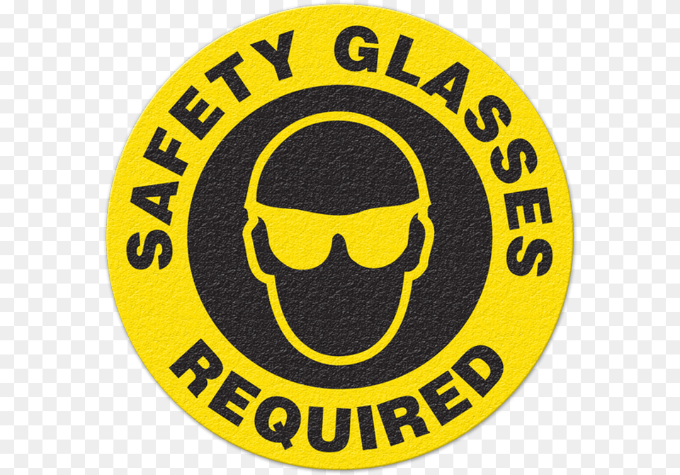 Safety Glasses Required Floor Sign Incom Manufacturing Circle, Logo, Symbol, Road Sign, Person Free Png