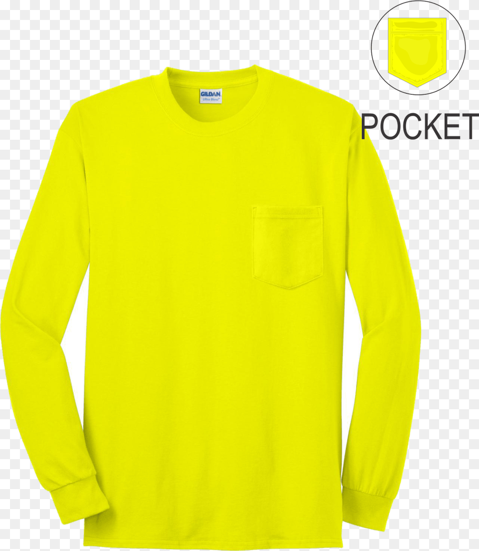 Safety Green Long Sleeve Pocket T Shirt Front Long Sleeved T Shirt, Clothing, Long Sleeve, Coat Free Png