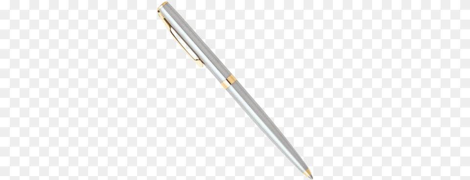 Sagaris Brushed Chrome Body Gold Trim Ball Pen Writing, Fountain Pen, Blade, Dagger, Knife Free Png