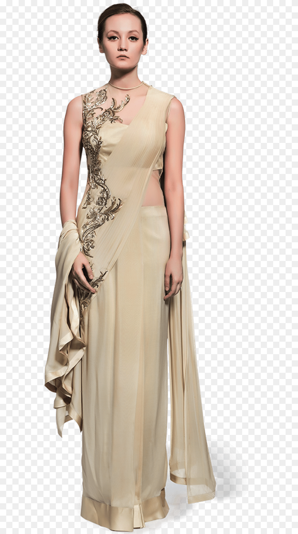 Sage Saree Gown With Double Palla Gown, Formal Wear, Clothing, Dress, Evening Dress Png Image