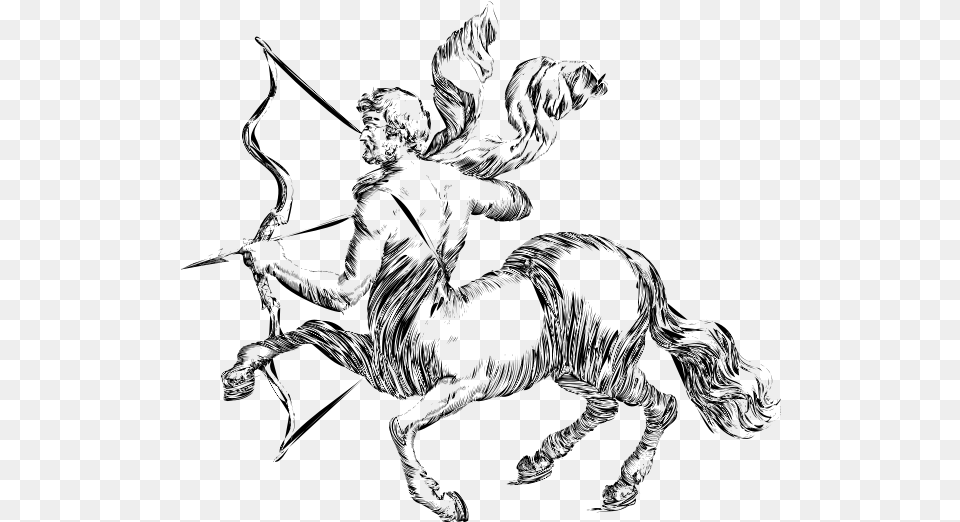 Saggitarius Man Black And White Pencil Drawing Sagittarius Centaur, Gray Png Image