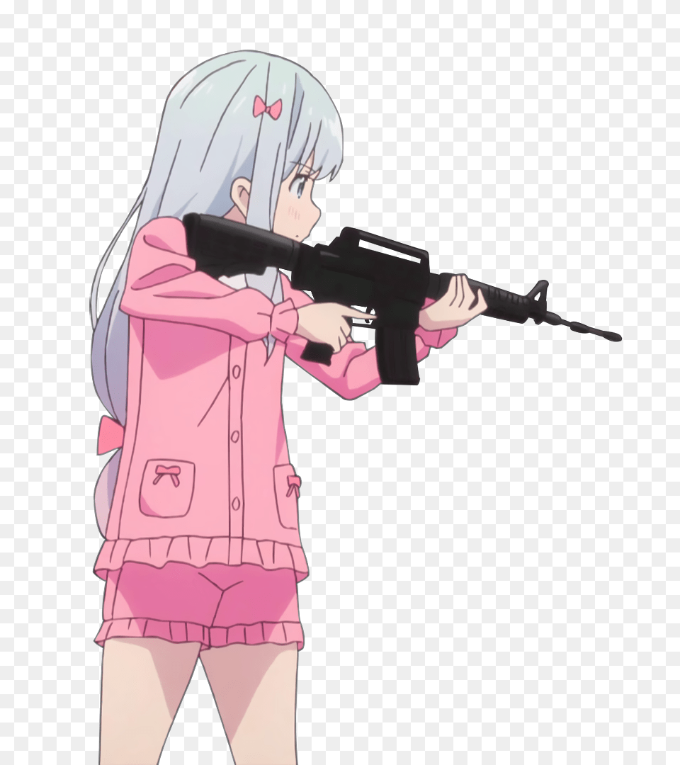 Sagiri From Eromanga Sensei Transparent Background I Anime Girl With Gun Meme, Book, Comics, Publication, Weapon Png