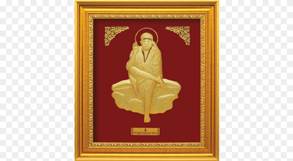 Sai Baba Gold Photo Frame, Art, Painting, Adult, Male Png Image