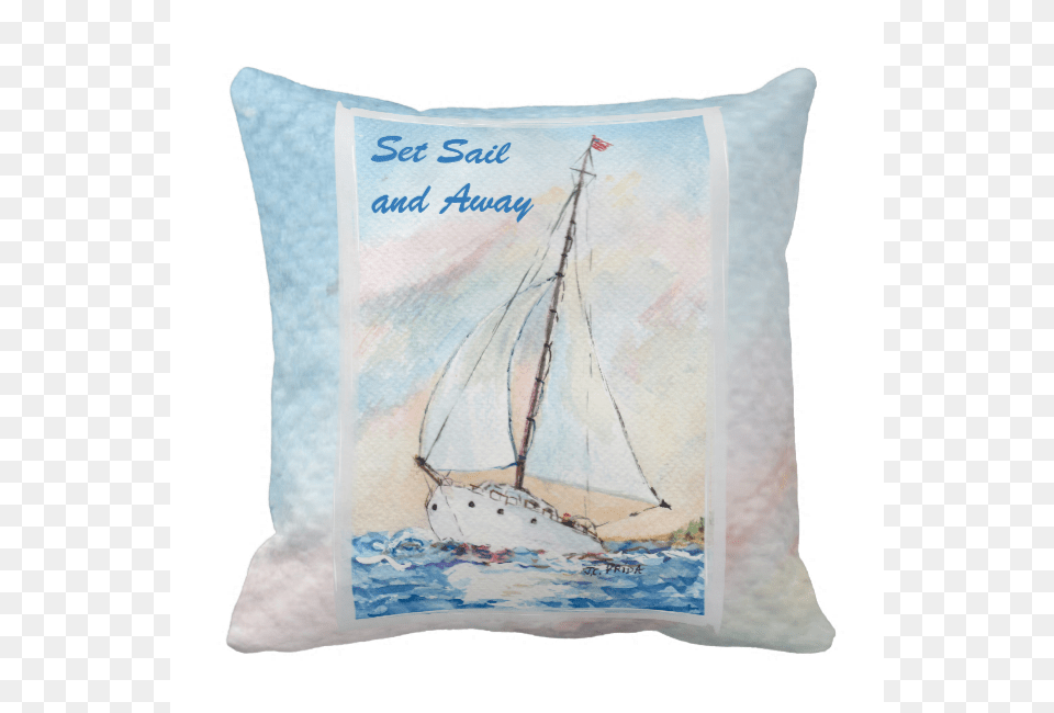 Sailboat At Sea Fine Art Watercolor Painting Pillows Sail, Boat, Cushion, Home Decor, Pillow Png Image