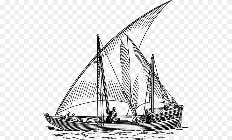 Sailboat Clipart Sailor Boat Dhow Clipart Black And White, Transportation, Vehicle, Art, Watercraft Png