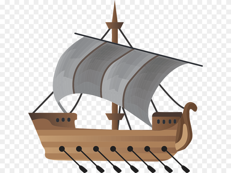 Sailboat Ship Rowing Boat Sea Sail Travel Roman Ship Clipart, Transportation, Vehicle, Mace Club, Weapon Free Transparent Png