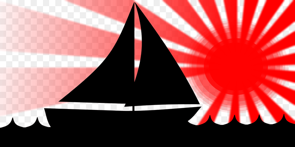 Sailboat Under Red Sun Clipart, Boat, Transportation, Vehicle, Yacht Png