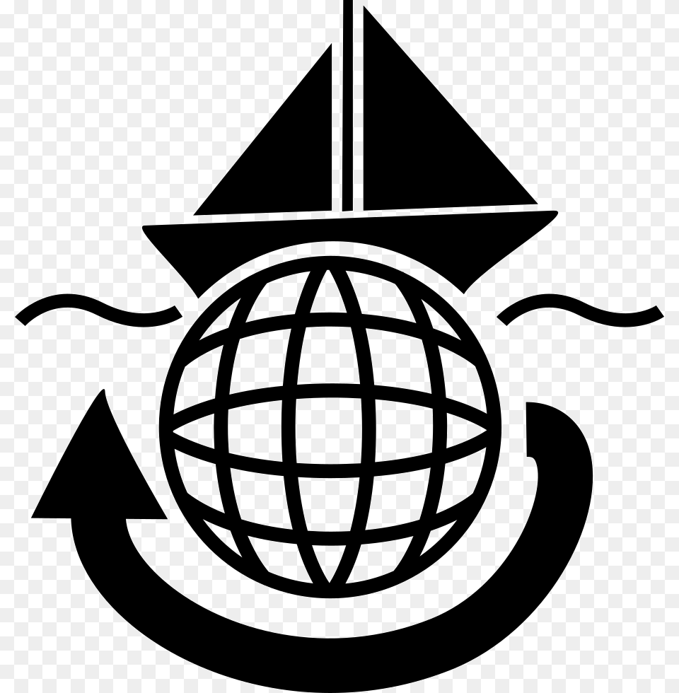 Sailing Boat Travelling Around The World Travelling Icon, Stencil, Symbol, Ammunition, Grenade Free Png