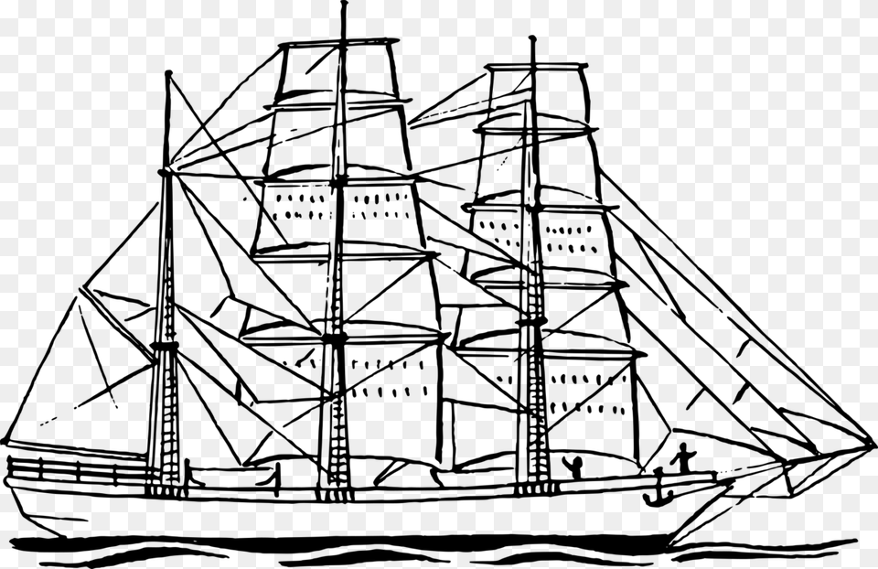 Sailing Ship Black And White Boat, Gray Png Image