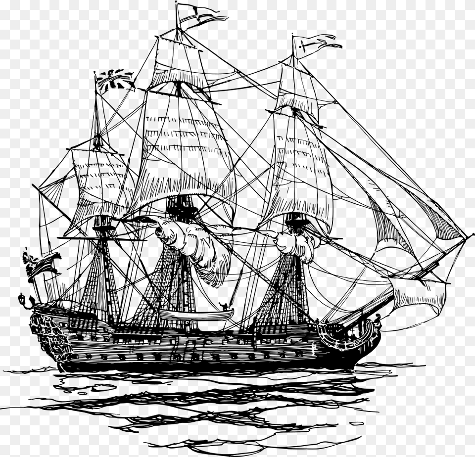 Sailing Ship Black And White Pirate Ship, Gray Free Png