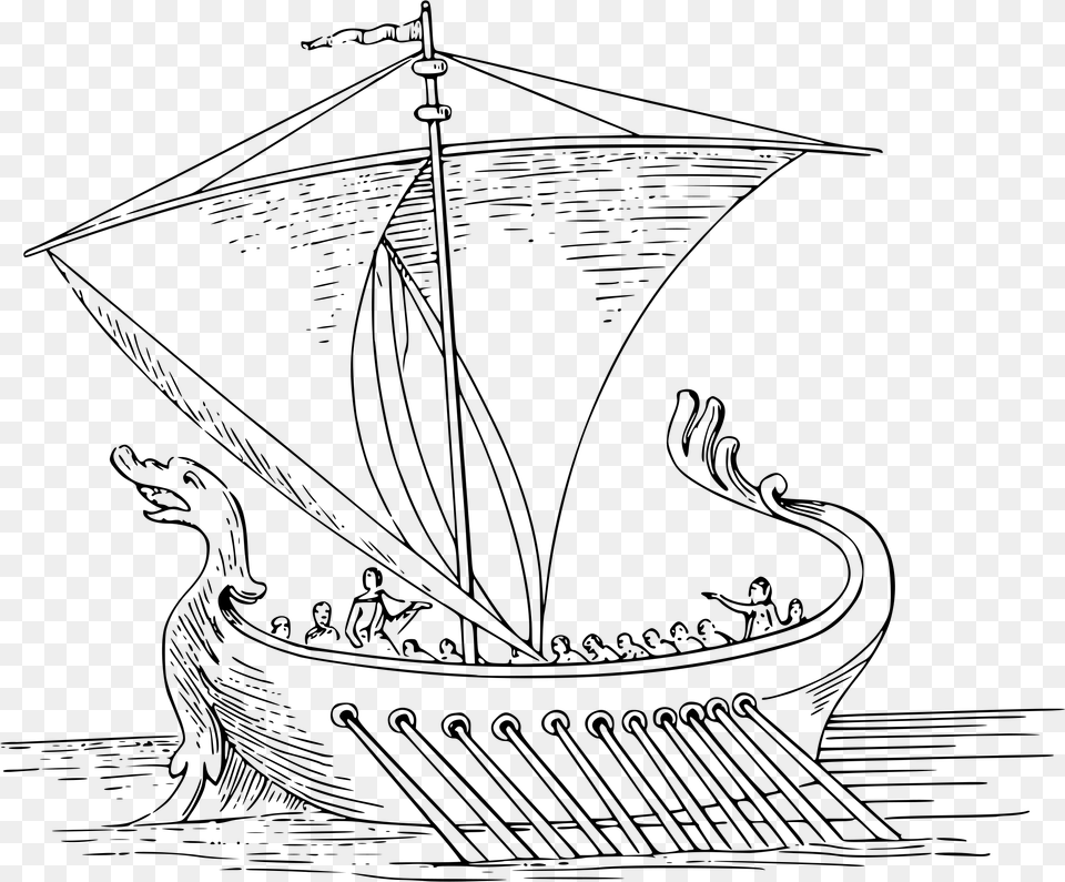 Sailing Ship Clipart Pizza Easy Roman Ship Drawing, Gray Free Png